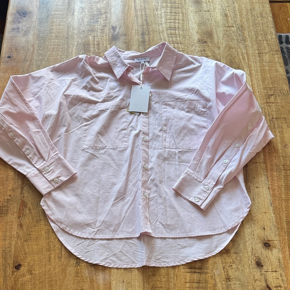 Parker 100% cotton pink Pinstripe dolman sleeve Blouse button sleeves back NWT